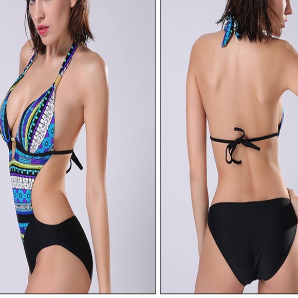 AS IS - Blue Multi-Print Monokini Swimsuit XS - Picture 6 of 8
